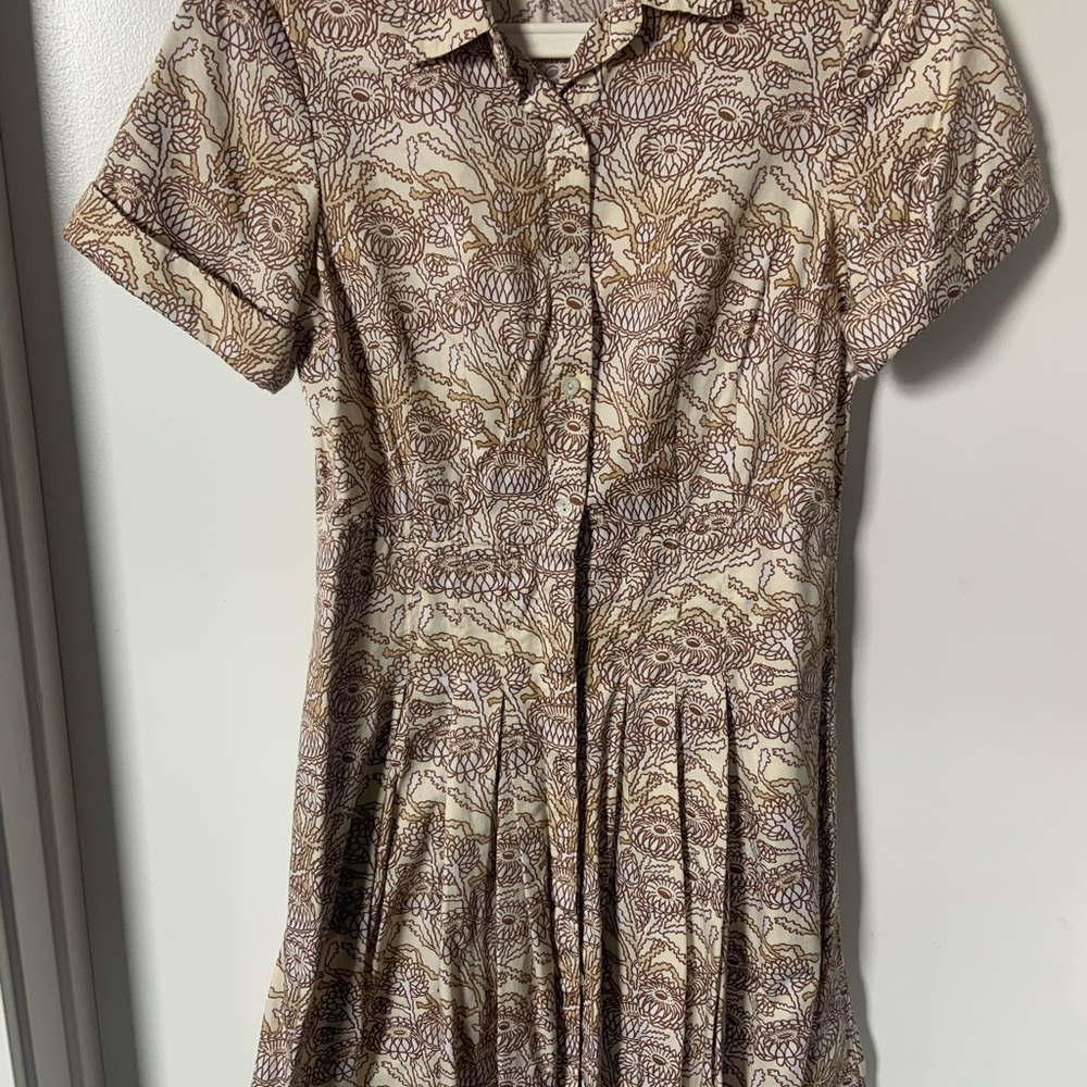 Brooks Brothers Tan and White Cuffed Sleeve Sundress